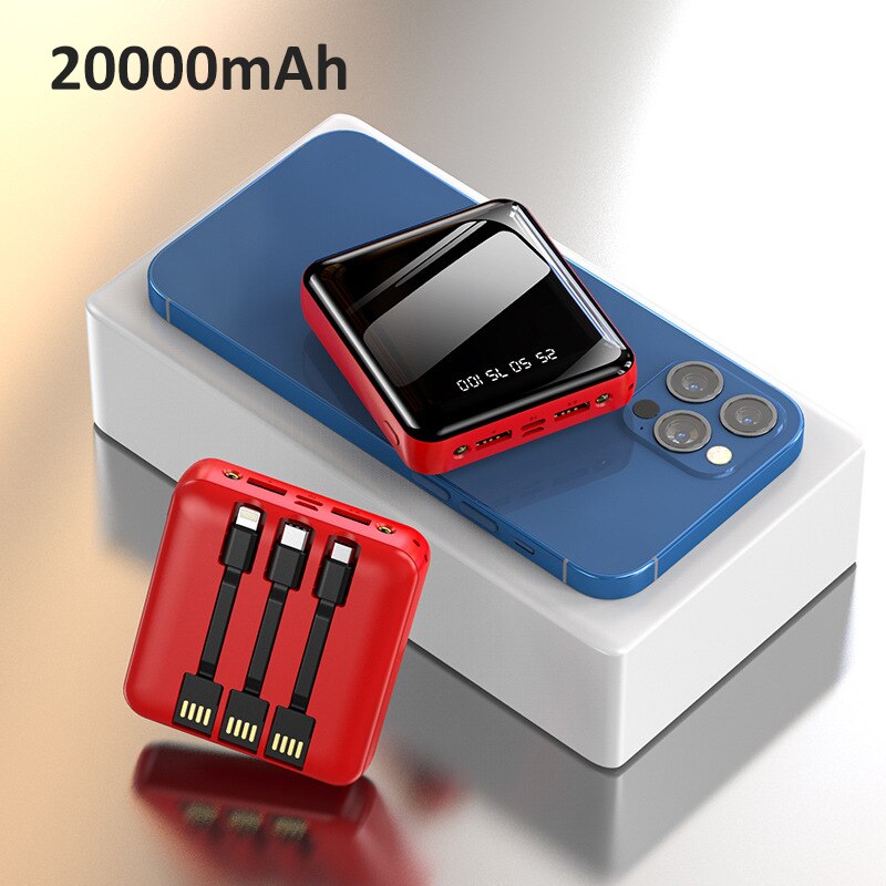 20000mAh Portable Power Bank Ultra-thin Polymer Powerbank battery power-bank LED Display Fast Charger Poverbank for Mobile Phone: Red
