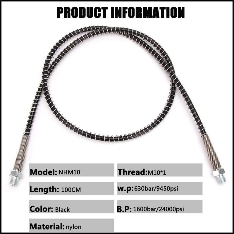 M10x1 Thread 100cm High Pressure Hose for Air Refilling Nylon Hose Wrapped with Stainless Steel Spring and Quick Connectors