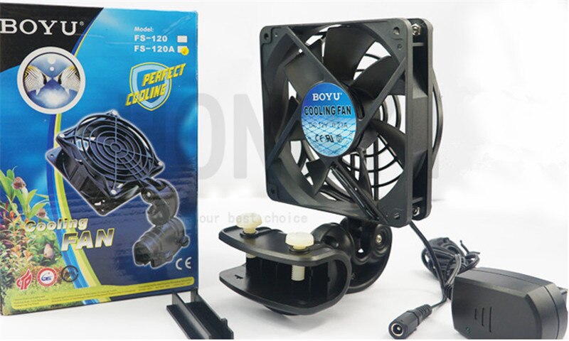 Boyu 1 stk fs -120 15w fs -120a 4w akvarie køleventilator køler justerbar 360 grader akvarium temperaturkontrol lille ventilator