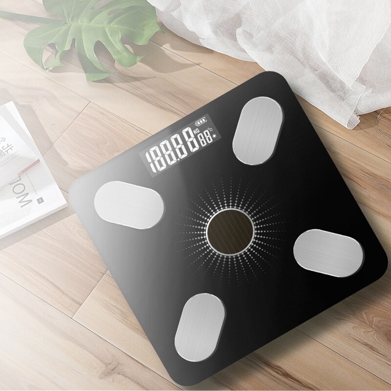 Bluetooth Electronic Body Fat Scale Smart Digital Bathroom Weight Scales Balance Body Solar Charging Toughened Glass LCD Display