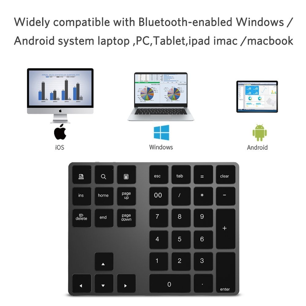 Zienstar Bluetooth Numeric Keypad,Portable Wireless 34-key External Number pads for Computer Laptop,Macbook,Android Tablet