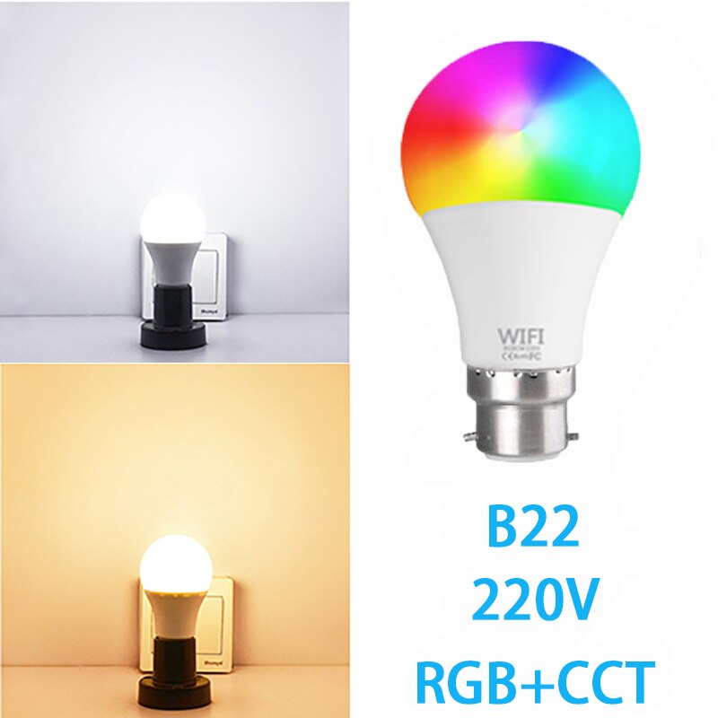 Wifi Smart Bulb 15W E27 B22 Dimmable RGB+CCT Smart Bulb Voice Control Work With Alexa Google Home For Home Lighting: 220V B22
