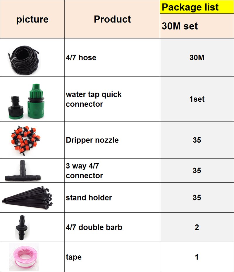 5-50M Garden watering Drip Irrigation Spray Nozzle Kit Micro sprinklers system 4/7mm hose plant veg Water irrigazione Set: 30M set