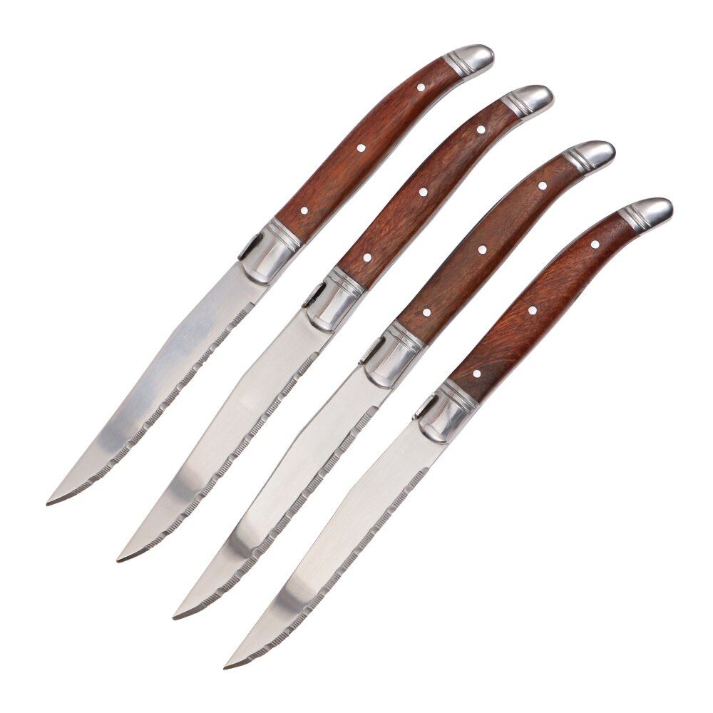 Jaswehome Laguiole 4pcs Steak Knives Stainless Steel Flatware Set Ergonomic Wooden Handle Tableware Western Dinner Knife