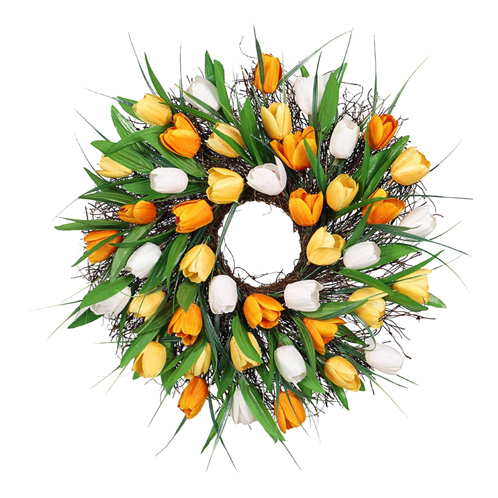17 Inch Simulation Tulip Wreath Long Leaf Garland Wall Hanging Door Home Decoration Garland Wreaths Door Hanging Accessories: muticolor C