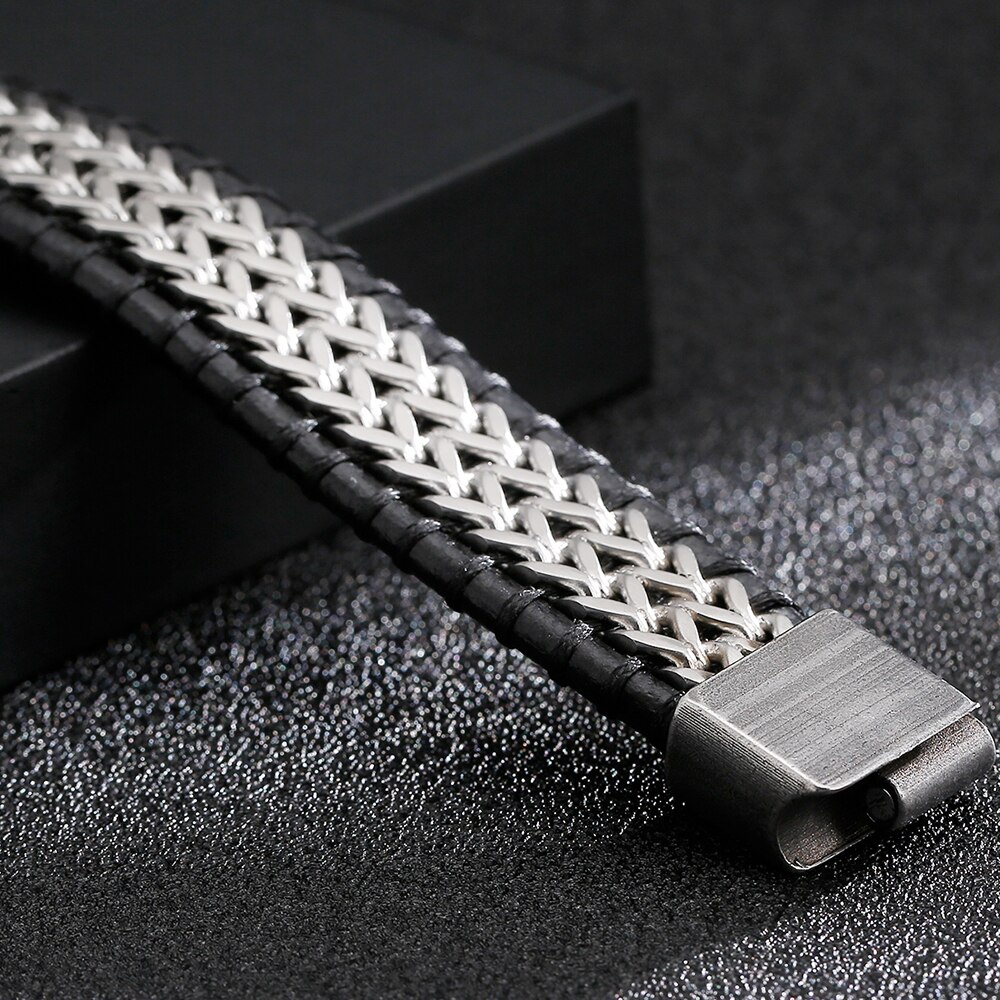 Geflochtene Leder Armbinde Für Männer Edelstahl Herren Armbänder Mit Magnet Verschluss Für männlich Handgelenk Geburtstag Für Freund