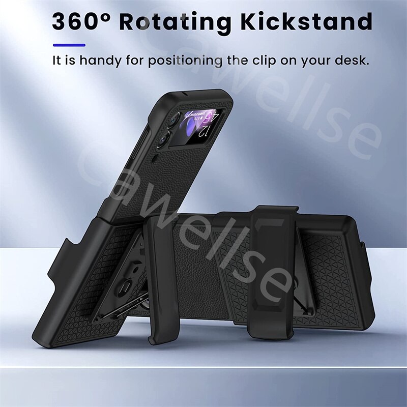 Belt Clip Holster phone Case for Samsung Galaxy Z Flip 3 5G Lychee Pattern Leather Stand Holder Slide Hip Holster Cover Z Flip3