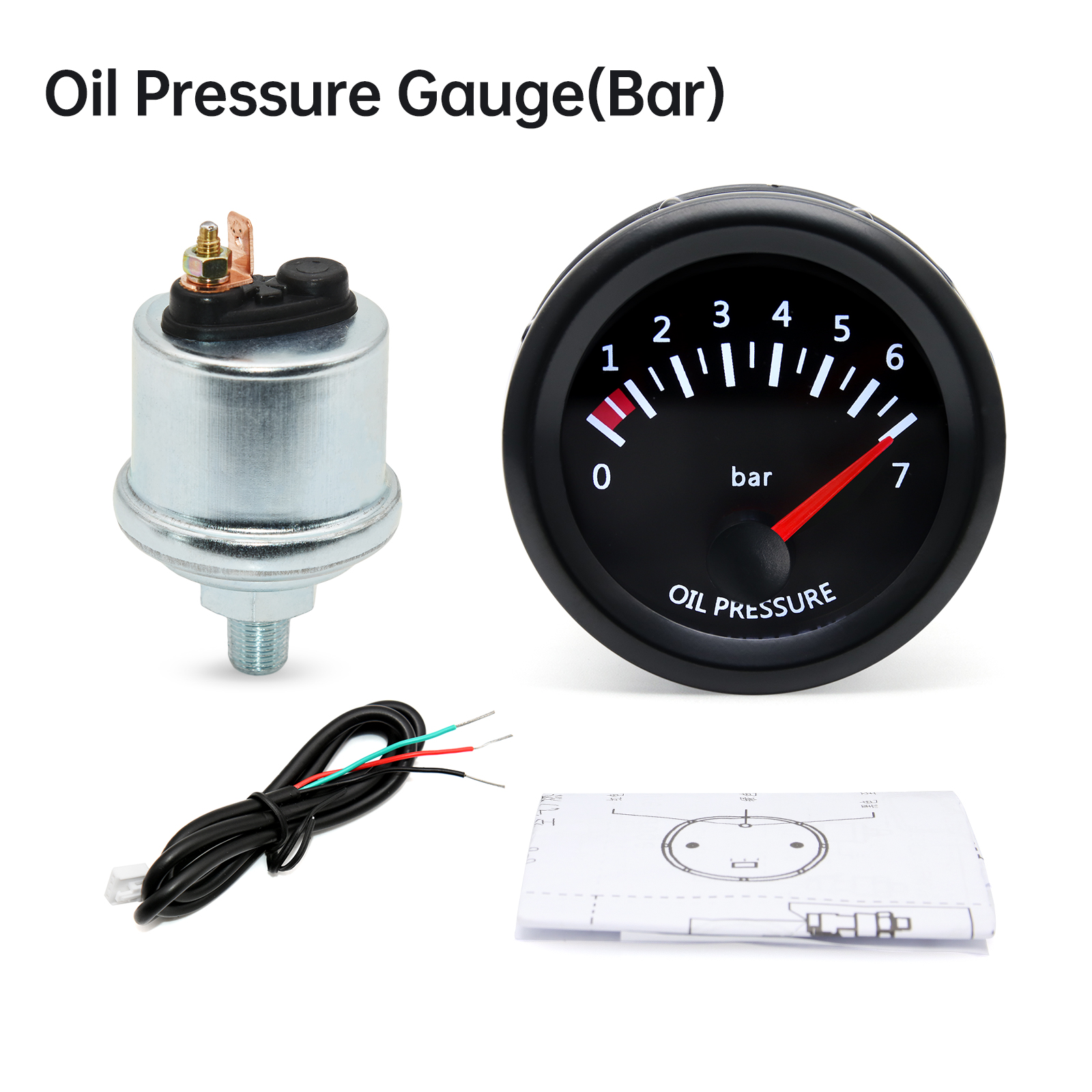 Para coche de gasolina 12V 52mm medidor de coche Universal Auto temperatura de agua temperatura de aceite prensa de aceite medidor de voltios de combustible con Sensor soporte negro: Marfíl