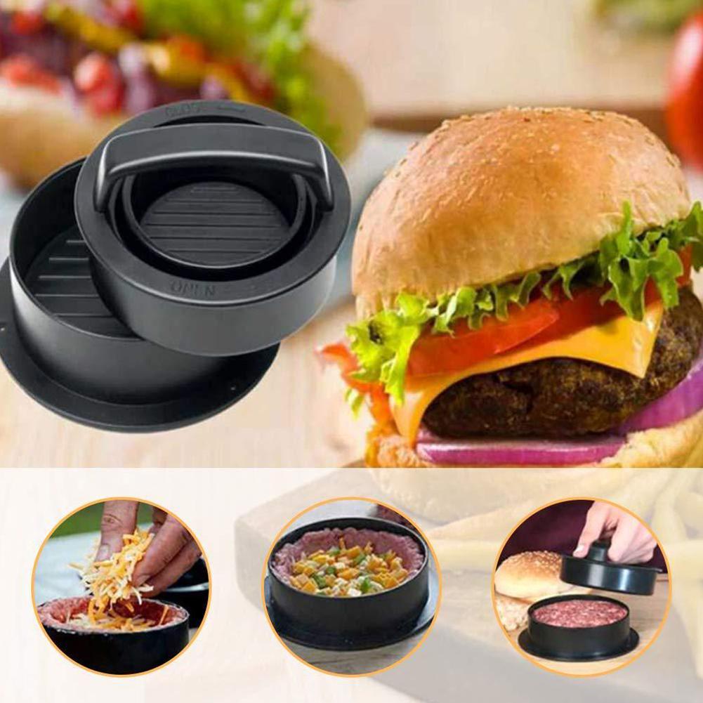 Hamburger maker abs non-stick hamburger presse rund presse patty form hamburger kød grill oksekød koteletter burger kok form ma  a3 j 2