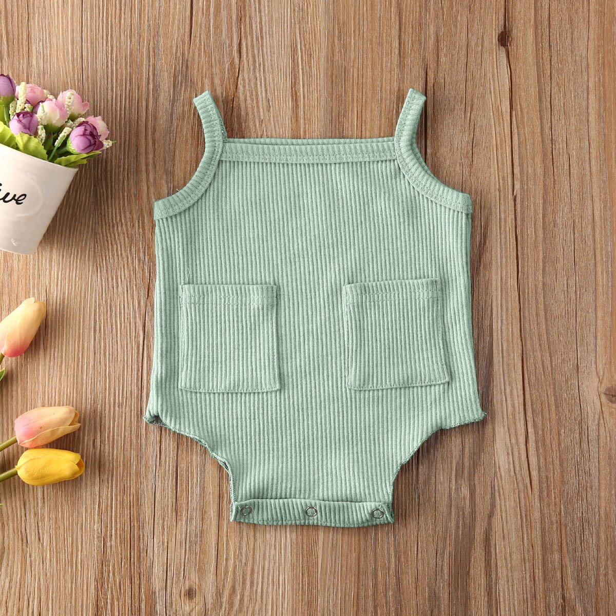 0-18M Newly Summer Infant Baby Girls Boys Jumpsuits Solid Pocket Sleeveless Bodysuits 2 Colors