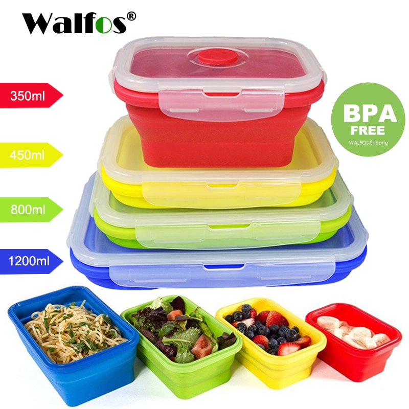 WALFOS Vouwen Siliconen Lunchbox Voedsel Container Keuken Magnetron Servies Draagbare Huishoudelijke Outdoor Voedsel doos