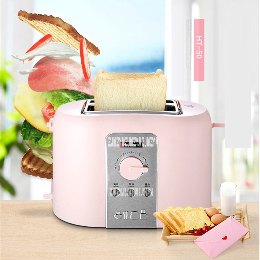 HT-50 Home Use 2 Silces Bread Automatic Toaster Maker Machine Breakfast 730W with grill 5-speed heating to send dust cover