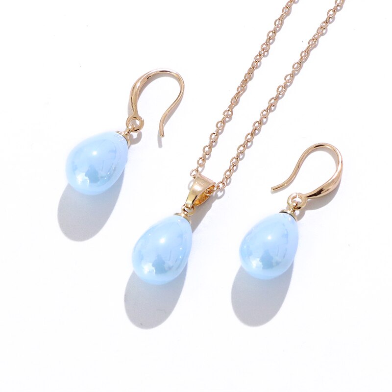 KOMI Polynesian Hawaiian Pohnpei Chuuk Marshall Style Imitation Pearls Copper Teardrop Necklace Pendant Earrings Jewelry Set: K3700