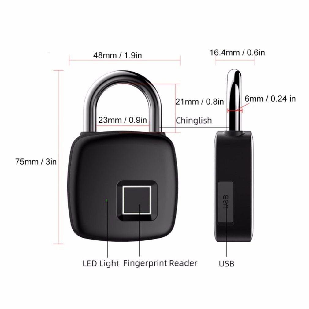 P30 Pure Vingerafdruk Unlock Smart Vingerafdruk Deurslot Veilig Hangslot Usb Opladen Waterdicht Keyless Anti-Diefstal Slot