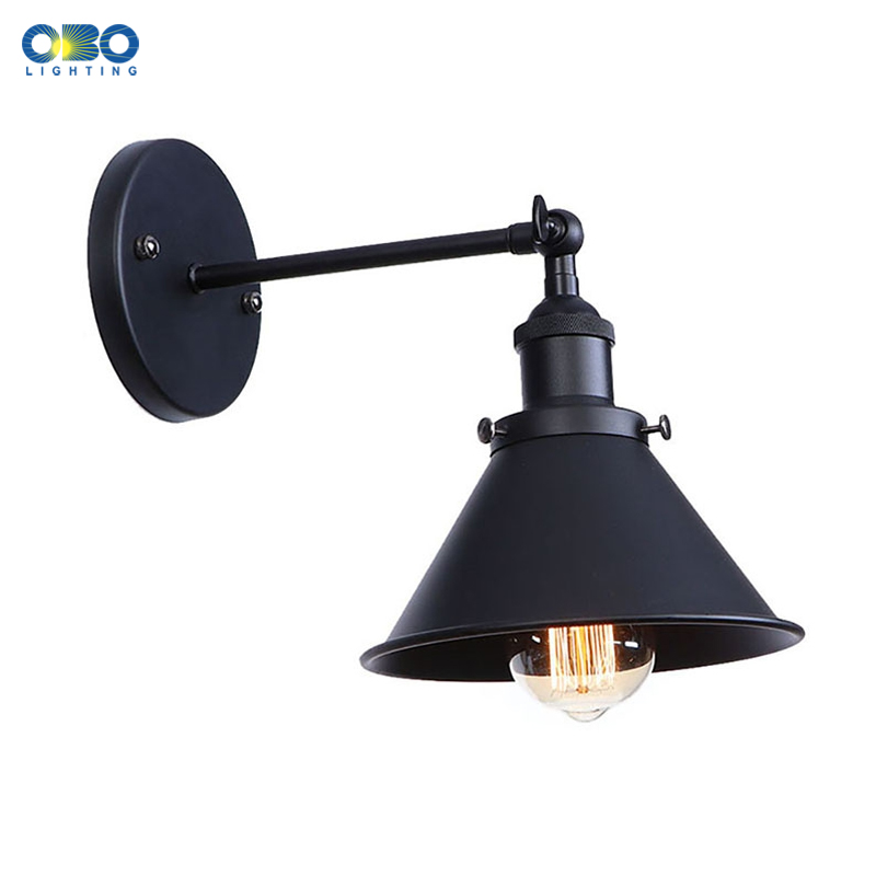 årgang vegglampe jern svart lampeskjerm  e27 ledet-pærer til stue arbeidsrom/soverom/nattbord dårlig innendørs vegglampe retro