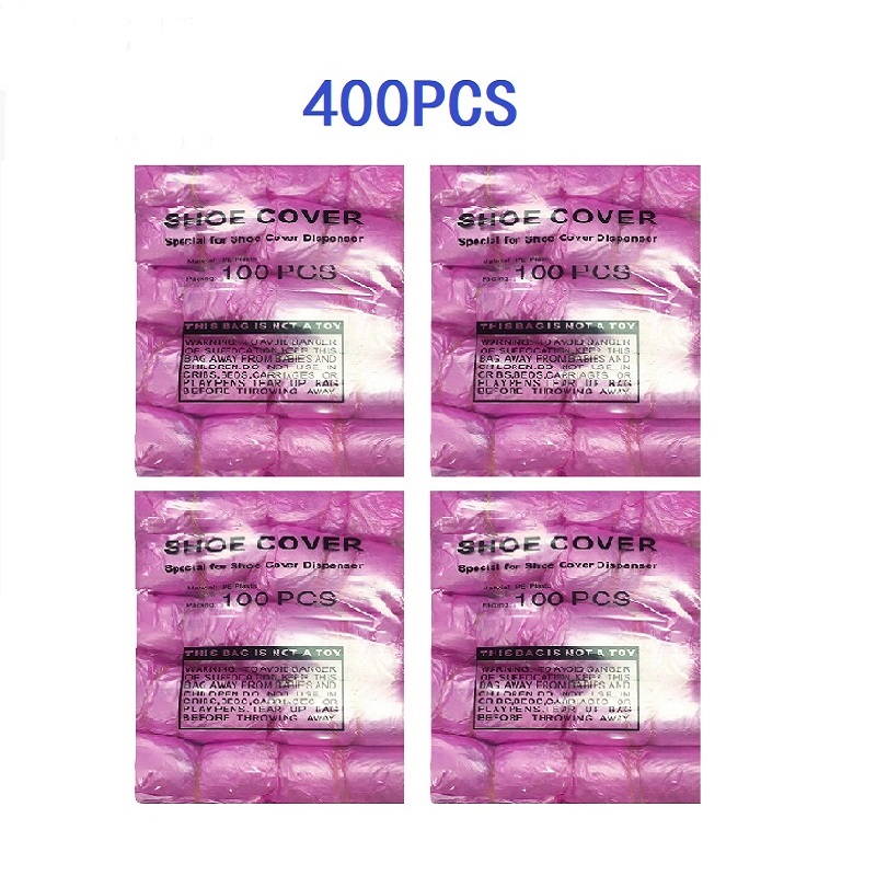 Disposable T-Buckle Overshoes for Automatic Shoe Cover Dispensers Dustproof Boot Covers Waterproof Plastic and Non-Woven Indoor: Pink 400pcs
