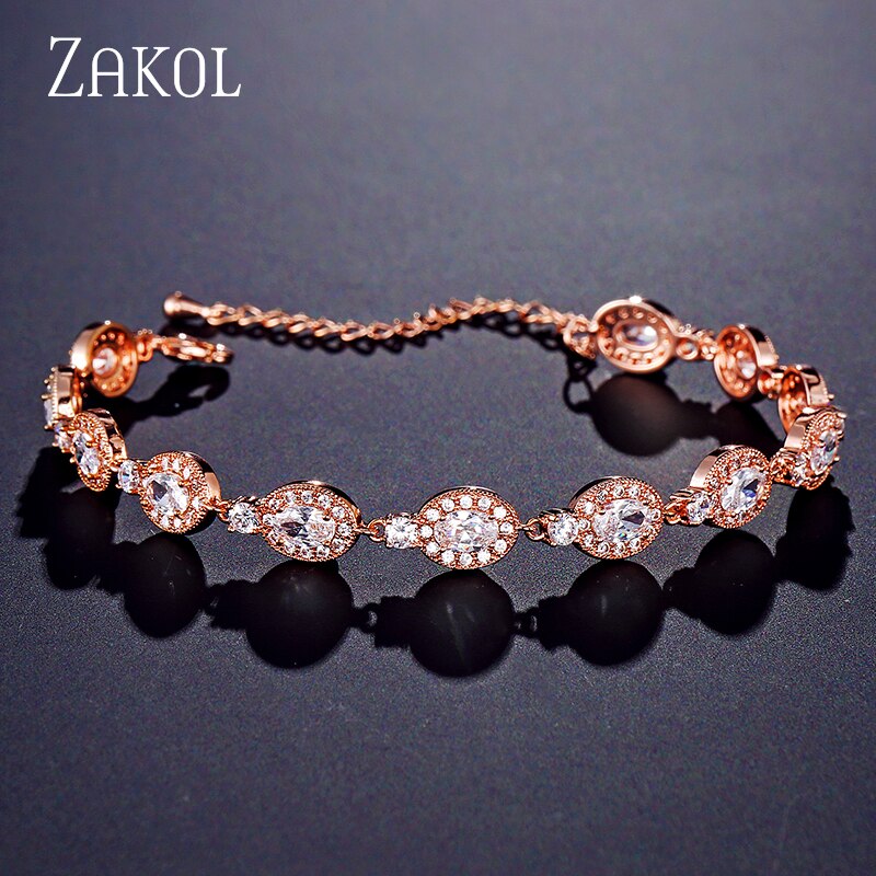 ZAKOL blanco rosa Color oro forma ovalada Zirconia cúbica cristal mujer pulsera boda pulseras joyería FSBP2115