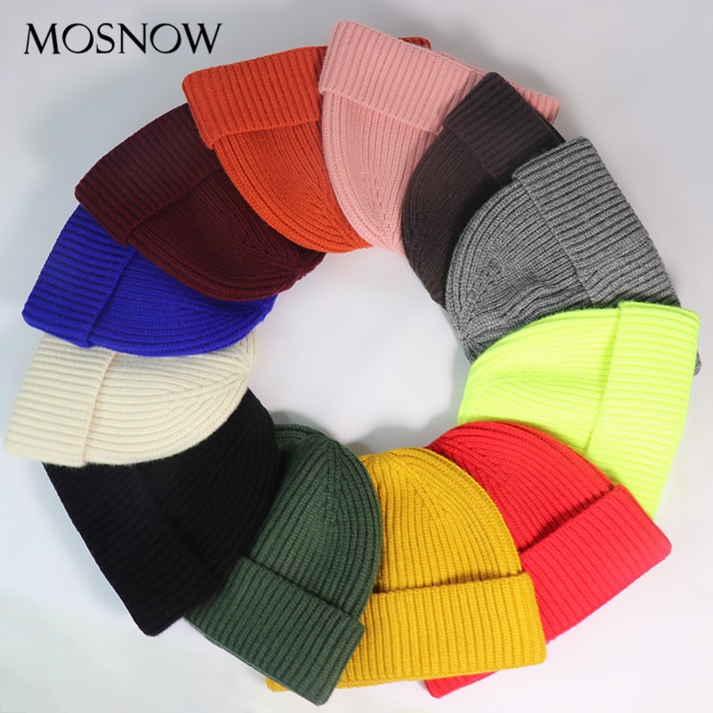 Vinterhue strikket kort beanie ensfarvet melon kasket kvinder mænd hip hop kalot unisex street retro casual hat