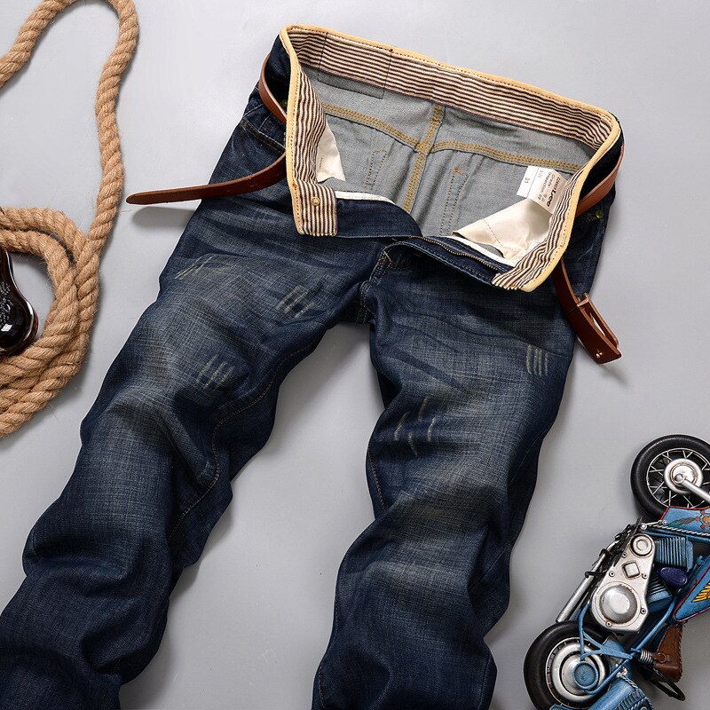 Summer Men Elasticity Jeans Loose Men's Denim Pants Business Casual Male Straight Trousers: 28