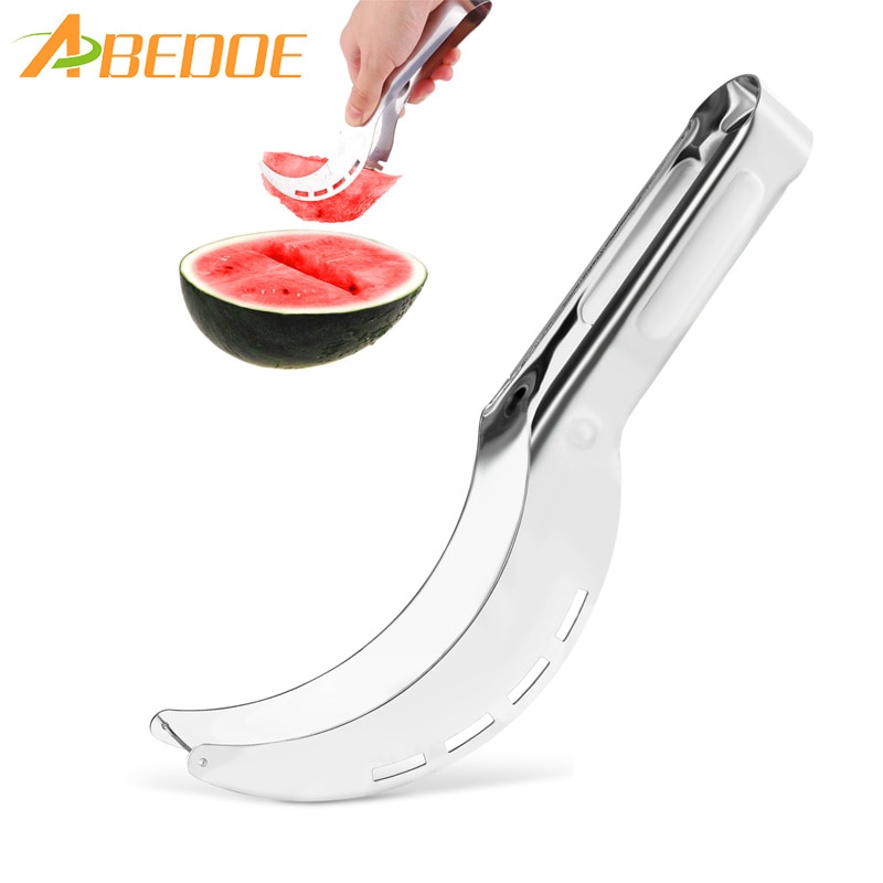 Abedoe Rvs Watermeloen Slicer Corer Meloen Smart Slicer Mes Voor Watermeloen Fruit Slicer Keuken Accessoires