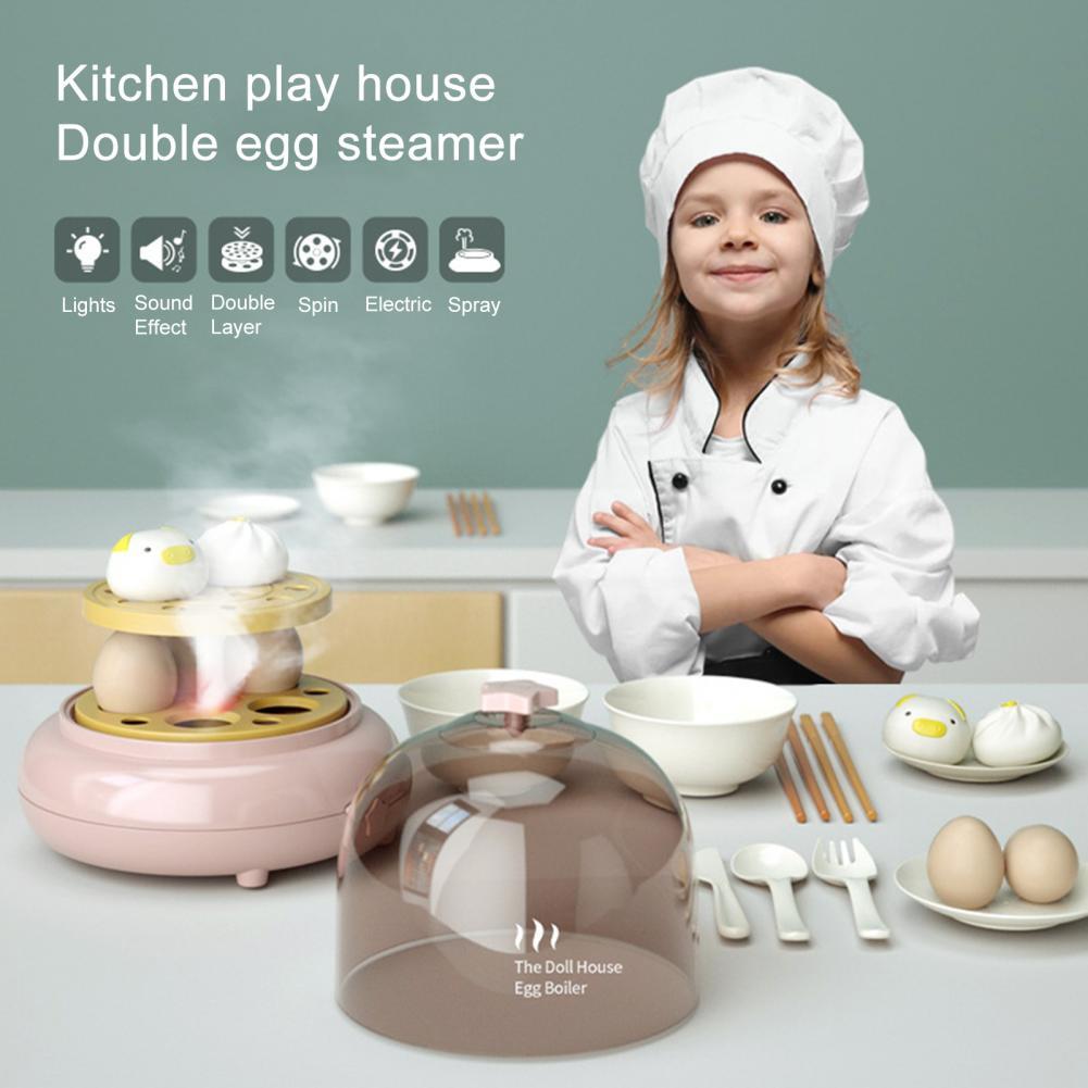 Hardboiled egg maker toy for intellectual development, pretend play egg kettle steamer toy with music and light for children