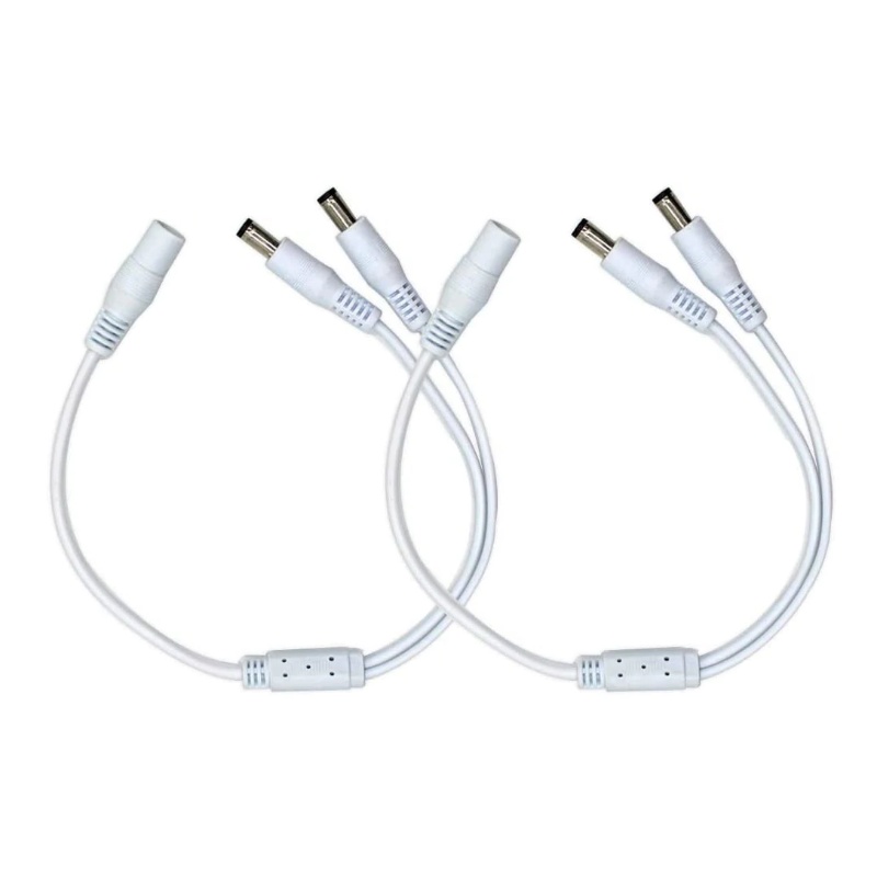 2Pack White 1 female to 2 male Way DC Power Splitter Cable Barrel Plug 5.5x2.1mm for CCTV Cameras LED Light Strip and more
