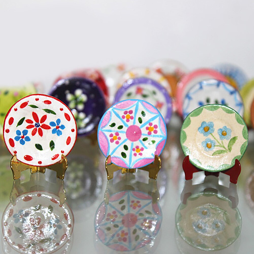 Dollhouse Mini Kitchen Ceramic Dishes Plate Miniature Tableware Realistic Model Toy DIY Fruit Dessert Cake Plate Toys