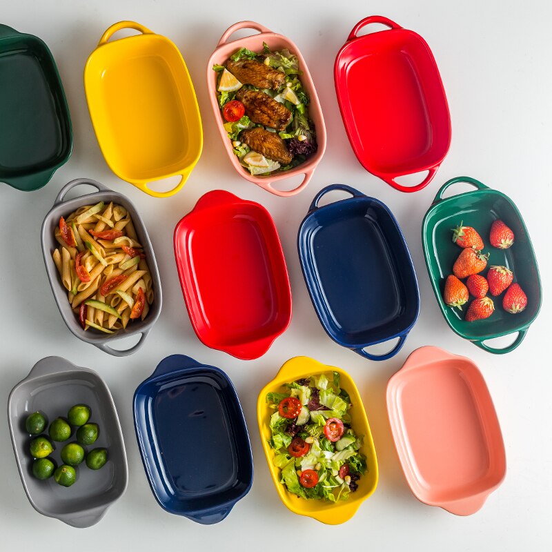 Yellow/Red/Blue/Green/Grey/Pink 400ml/500ml Fruit Salad Bowls Ceramic Tableware Tray Decorative Living Room Plates