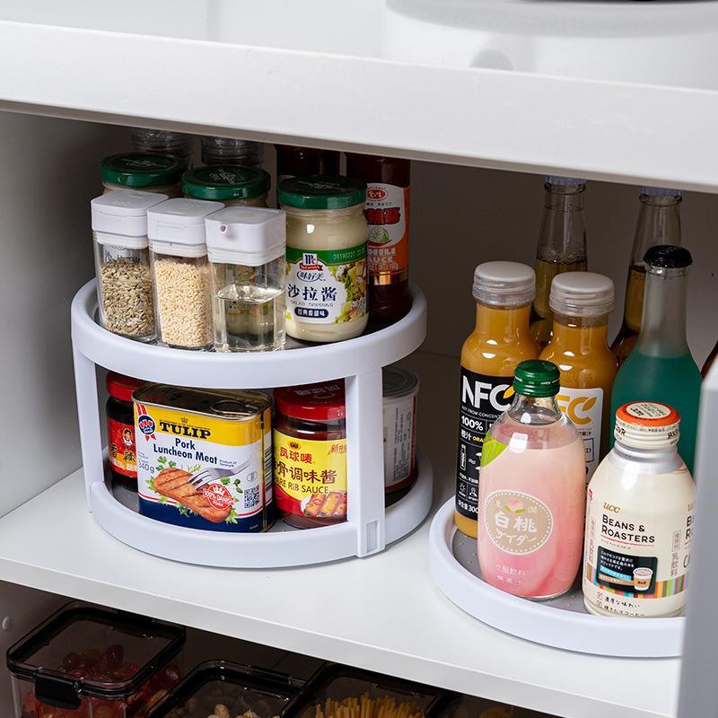 1/2-Tier Lazy Susan Turntable - Tiered Rotating Kitchen Spice Organizer for Cabinets, Pantry Non-Skid Surface &amp; Rimmed Edge
