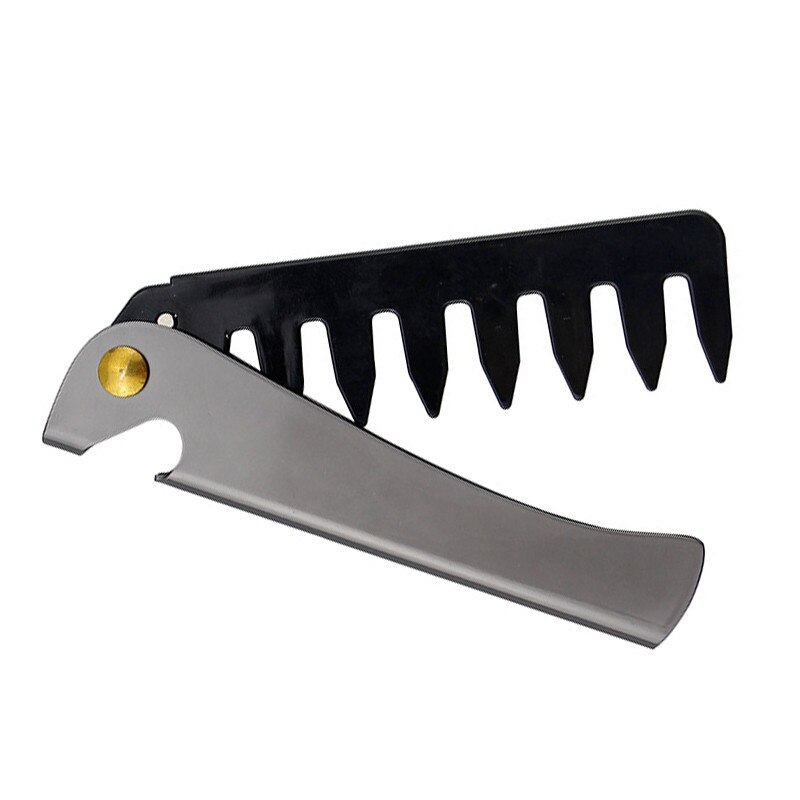 Peine plegable de acero inoxidable para hombre, herramienta para el cuidado de la barba, práctico y de uso: 01