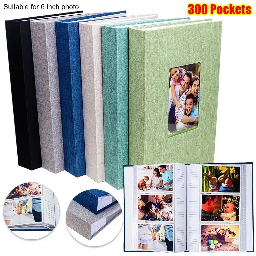 Álbum de fotos de lino con 300 bolsillos, tipo entrelazado sin cordones, almacenamiento de fotos de 6 pulgadas, álbumes de fotos para fotos de 4x6cm y 6 pulgadas, 1 Uds.