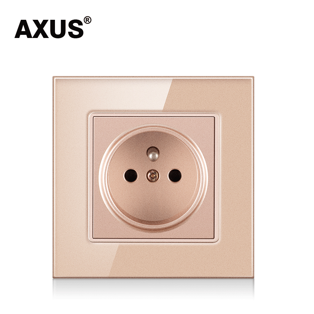 AXUS Wall Power Socket, French Standard Wall Socket White Black Golden Single Mirror Crystal Glass Panel Electrical Outlet 16A: French  gold