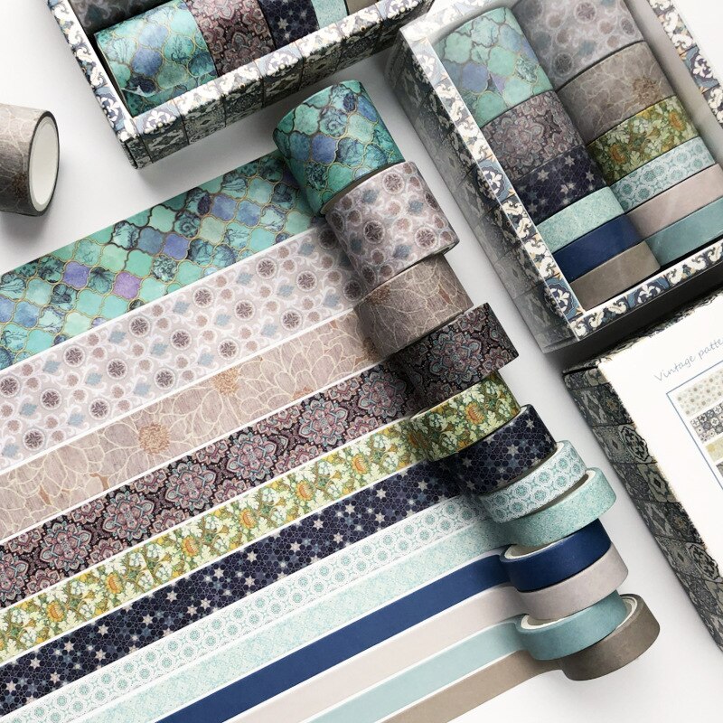 12 unidades por juego, conjunto de cintas Washi Estilo Vintage Palacio Chino para álbumes de recortes, diario DIY, cinta adhesiva para enmascarar, oficina y escuela: A-8