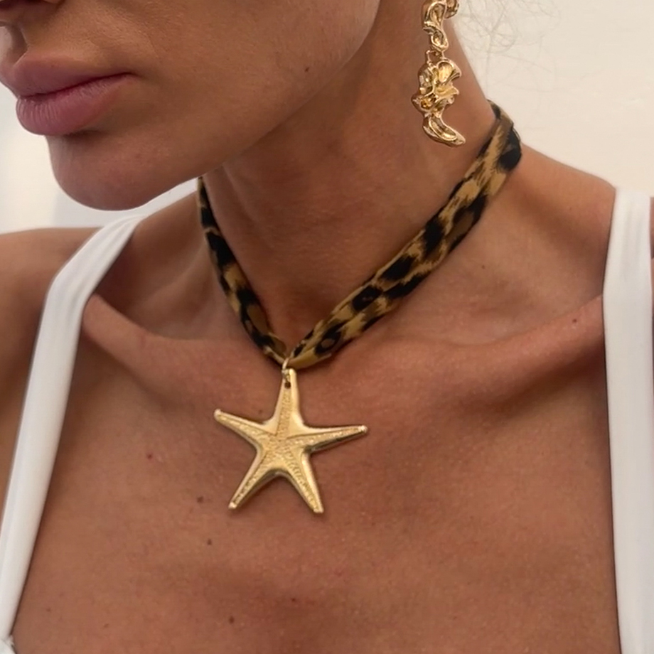 Ingemark 7 Styles Ethnic Multilayer Velvet Chain Necklace Women Metal Conch Starfish Heart Pendant Neck Jewelry: Light Yellow Gold Color