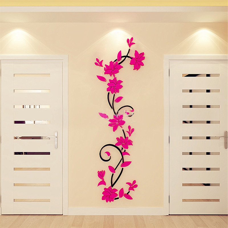 3D Acryl Muursticker DIY Rose Bloem Wijnstok Muurstickers Muurschilderingen Behang Thuis TV Sofa Achtergrond Muur Poster Decoratie