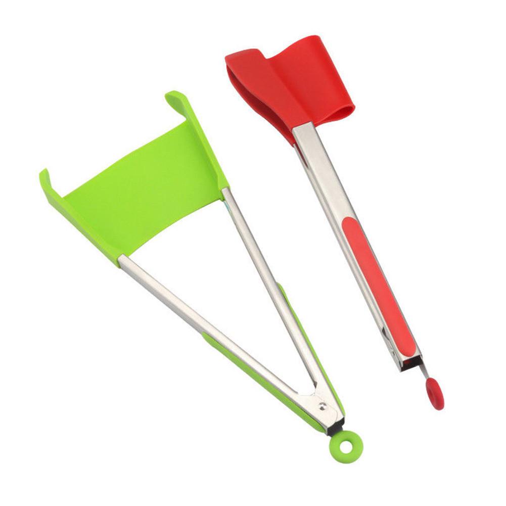 2 in 1 Smart Kitchen Spatula and Tongs Non-Stick Heat Resistant Stainless Steel Frame Silicone Tongs Kitchen Gadget
