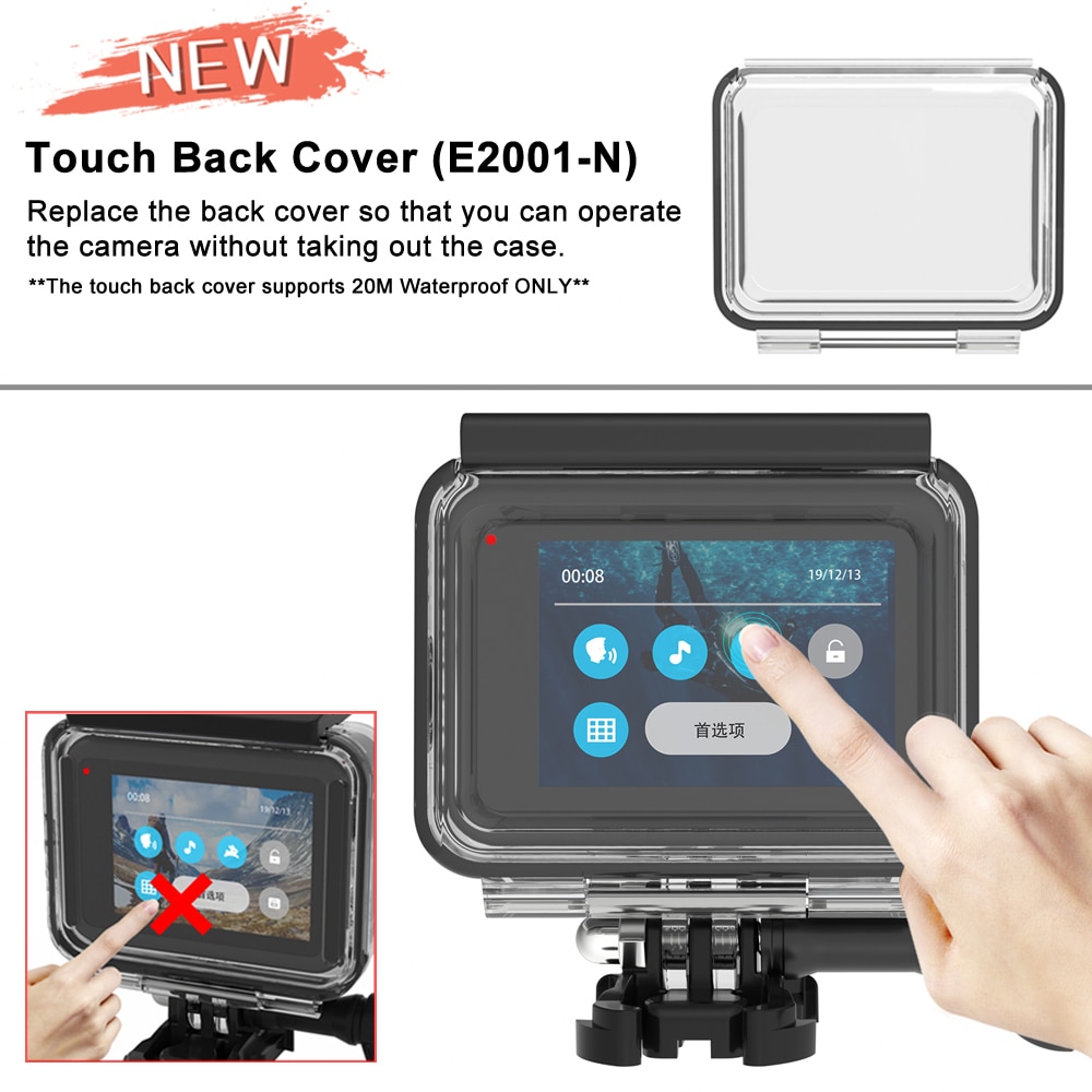 Funda impermeable de 30m para GoPro Hero 8, carcasa para buceo, cubierta protectora de buceo, montaje para para cámara, accesorios de color negro, impermeable hasta 60m