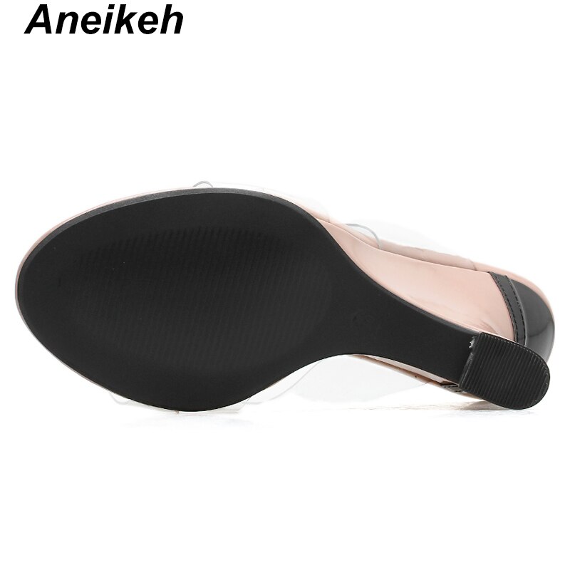 Aneikeh sommar fritid pvc tofflor genomskinliga kilar damskor högklackat tofflor slip on slides rosa grön 35-42