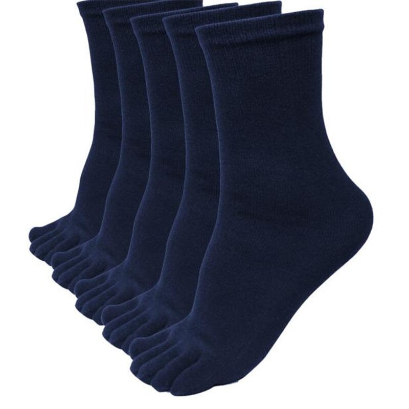 5 Pairs/Lot Solid White Black Gray Men Toe Socks Bamboo Fiber Male Summer Winter Cotton Socks Five/5 Finger Socks: Navy 