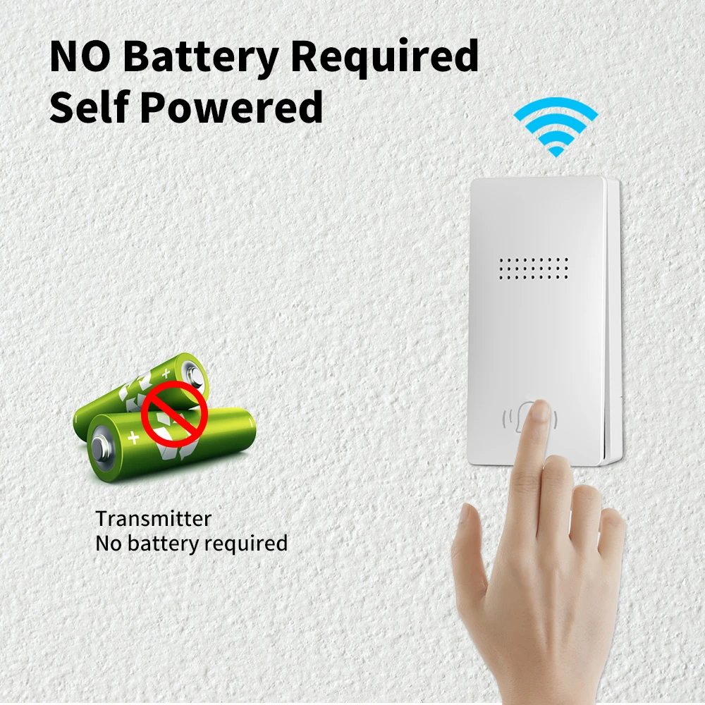 Luminous Small-Sized No Battery Self Powered Wireless Doorbell Outdoor Waterproof US/EU/UK Plug Remote Control Kinetic Door Bell