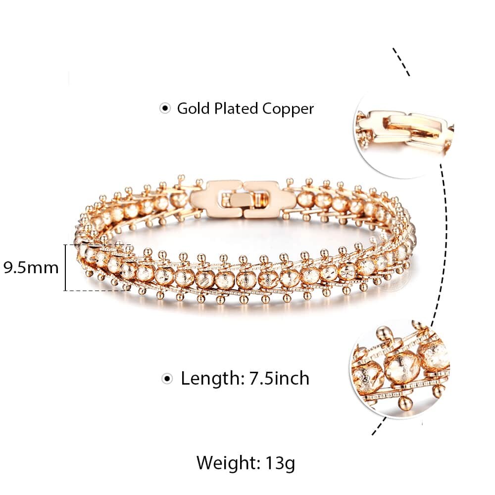 Bangle for Women Girls 585 Rose Gold Bracelet Trendy Hammered Centipede Smooth Carved Beads Ball Chain Wristband CBM03: Frosted beads 9.5mm