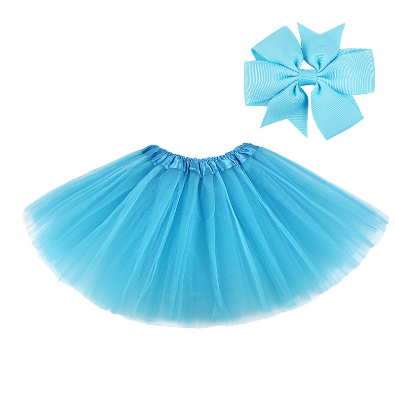 2 Soorten Leuke Meisjes Prinses Partij Kinderkleding Pluizige Tulle Bow Haar Accessoires Tutu Rok + Haar Clip: 2-Light Blue