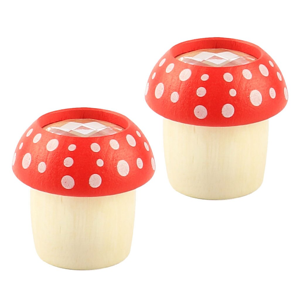 2PCS Kaleidoscopes Wooden Mushroom Polygon Prism Smooth Polished Kaleidoscope Educational Prop (Red)