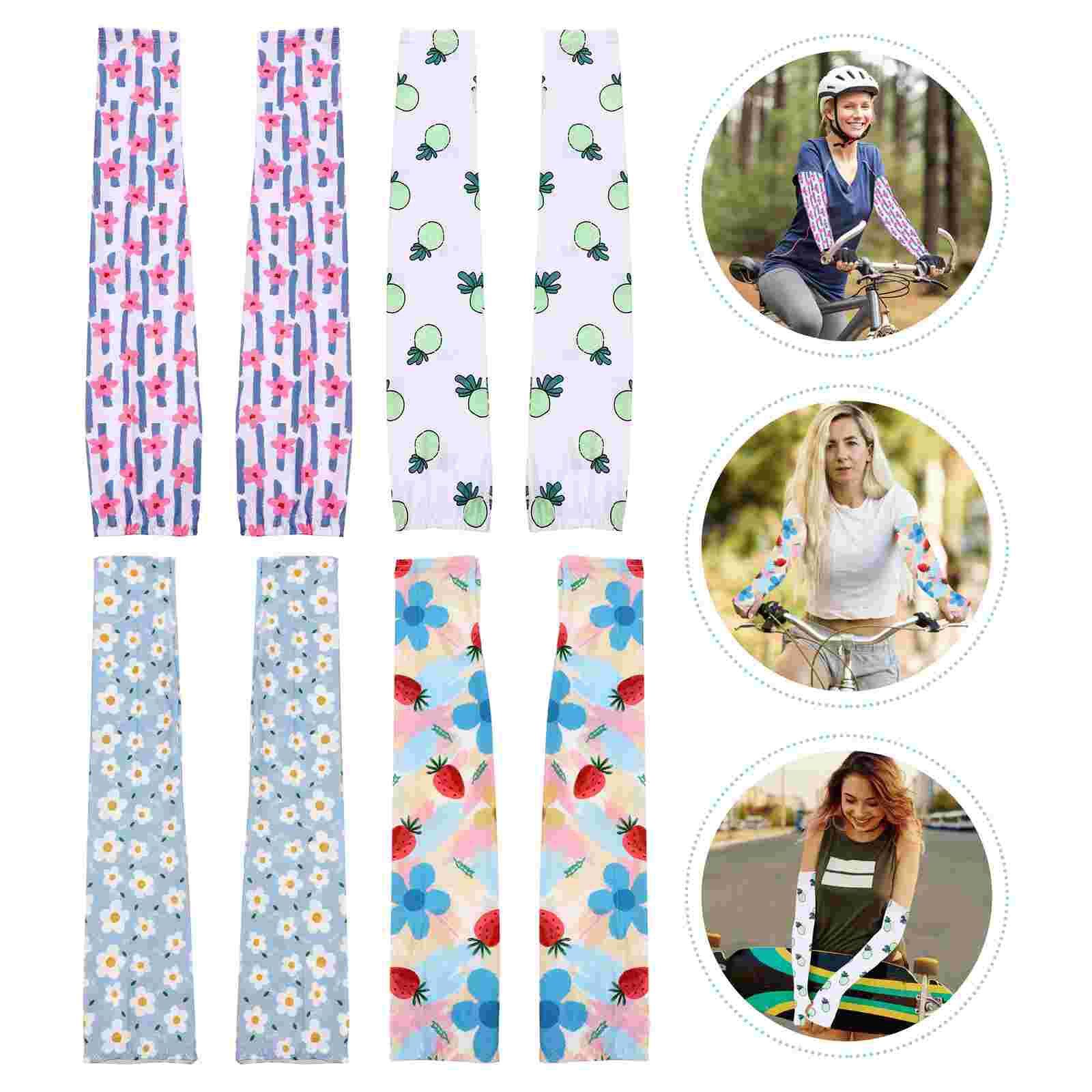4 Pairs Cartoon Sunblock Arm Sleeves Sun Protection Sleeves Arm Cooling Sleeves