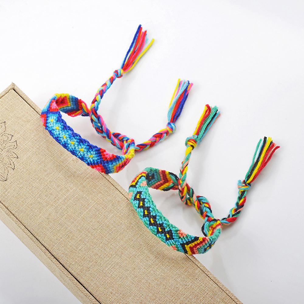 Boho Randbereich Seil Geflochtene Bohemien gewebte Armbinde handgefertigt Regenbogen Glück Freundschaft Armbänder Armreifen für Frauen Männer Schmuck