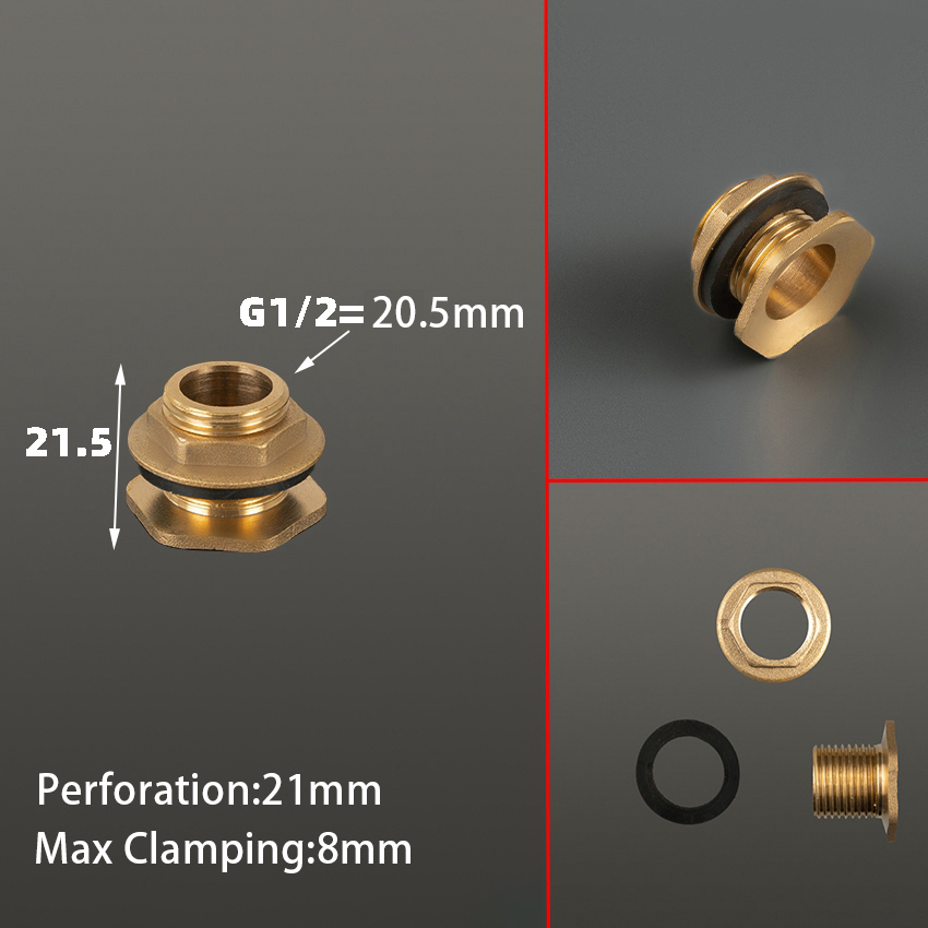 Conector de tanque de agua de latón de 1/2 "y 1/4", junta de silicona, tubo de cobre, junta de acoplamiento de tanque de peces, adaptador de manguera de tubo de riego de jardín: Amarillo bronce