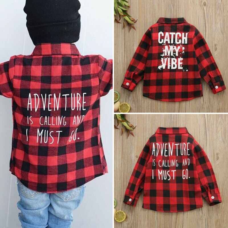 Toddler Long Sleeve Shirt Kids Baby Boy Girl Plaid Tops Autumn Winter Coat