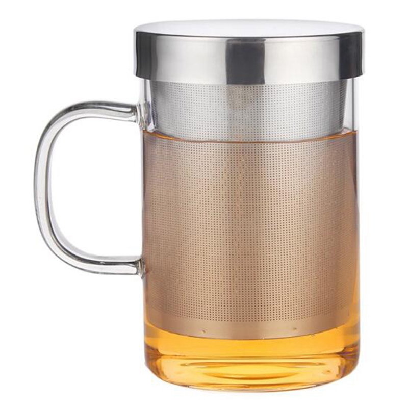 500ml resor värmebeständig glas te infuser mugg med rostfritt stål lock kaffekopp tumlar kök värmebeständig stor