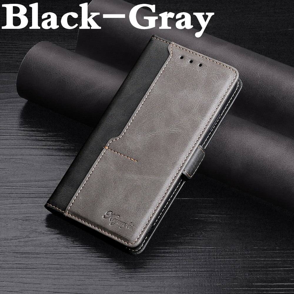 Leather Case For UMIDIGI S5 Pro/A7 Pro/Power 3/F2/A3X/A3S Cover Contrast Color Flip Wallet Flip Magnetic Leather Holster Case: For UMIDIGI S5 Pro / Black-Gray