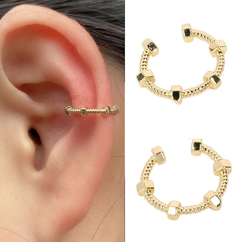 Brinco de punho geométrico feminino, brinco de clipe, sem piercing, dourado e prateado, com corrente de estrela e coração, joia de festa: 15 gold